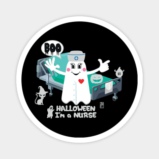 BOO Nurse dressed as a GHOST - cute Halloween Magnet